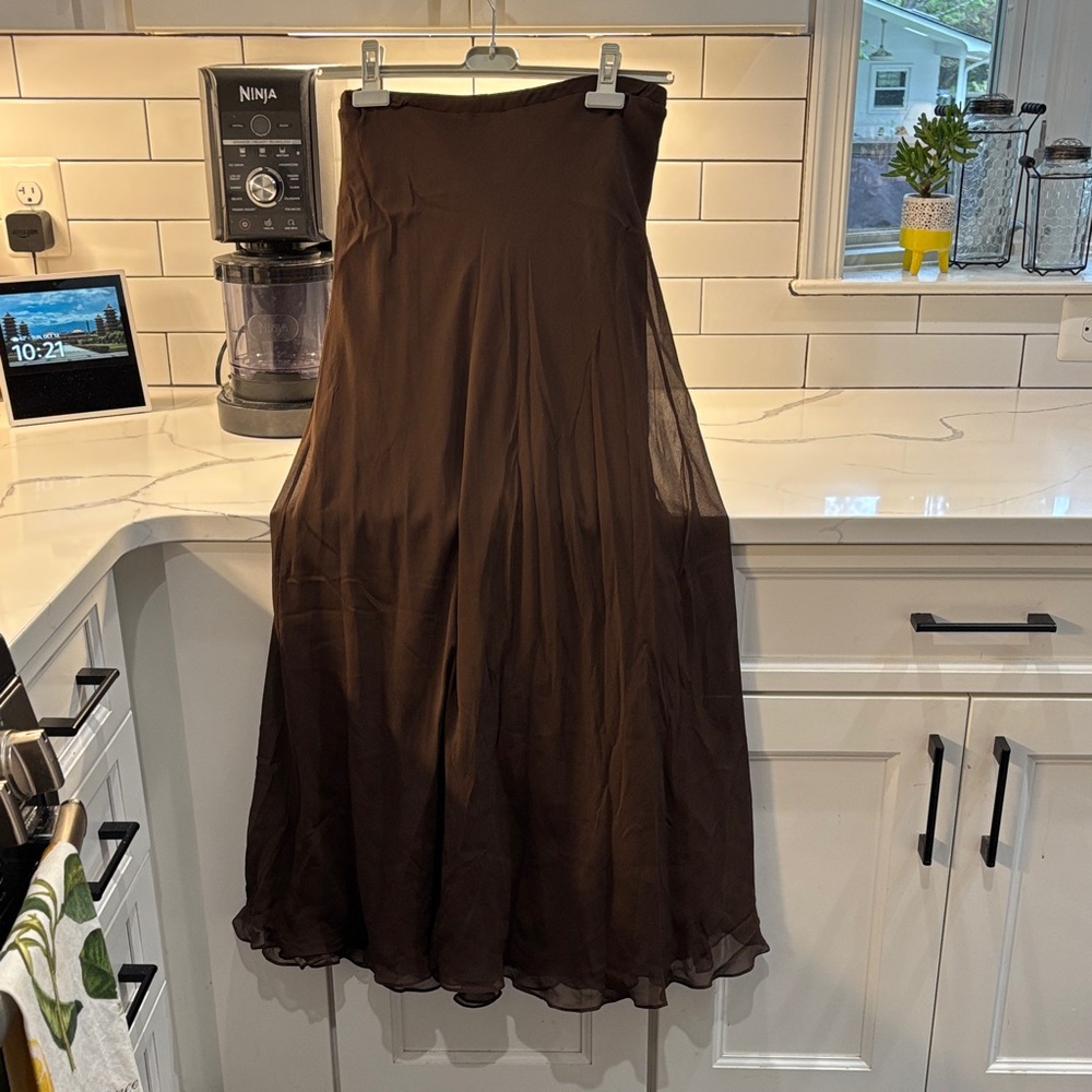 Saks Fifth Avenue Chocolate Silk and Chiffon Skirt